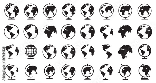 Assorted Earth Globe Icons Depicting Different Continents and Perspectives for Educational Purposes and Global Awareness Resources