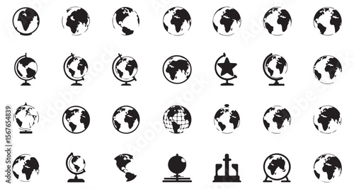 A Collection of Globes Depicting Earth Representations Ranging from Simple Outlines to Detailed Globes on Stands and Unique Designs