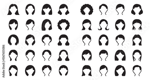 Diverse Collection of Woman Silhouette Hair Styles, Representing Beauty, Fashion, and Hairdressing Options for Creative Design Projects