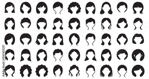 Silhouetted Haircut Collection of Women A Diverse Array of Styles for Graphic Design and Beauty Illustrations or Hairstyling Mannequin