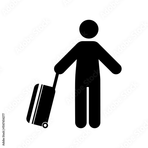 Passenger pulling rolling bag icon, Walking man with luggage vector ,Traveler man icon, business trip, vacation, tourism concept. Vector illustration design.