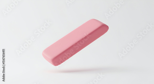 Pink eraser floating on white background