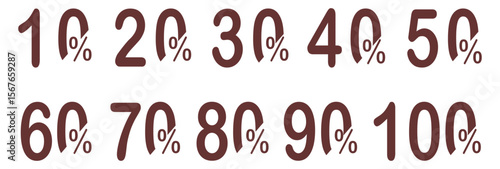 percentage number set. shopping discount numbers with 10, 20, 30, 40, 50, 60, 70, 80, 90, 100 percent off. vector symbol on transparent background.
