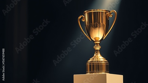 Glistening gold trophy under spotlight, symbolizing achievement and excellence In terms of sporting events,Concepts of Sporting Achievement