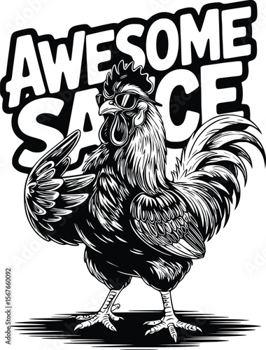 Cool Rooster Wearing Sunglasses with “Awesome Sauce” Text – Funny Vintage T-Shirt Design