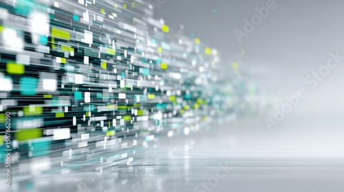 Abstract data stream flowing in digital space with colorful light trails representing information and technology concepts.