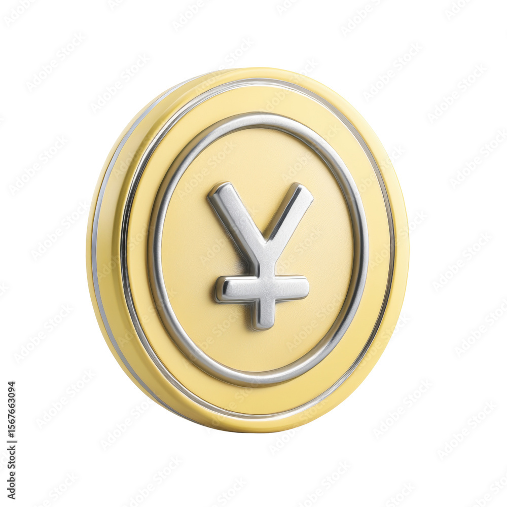 Obraz premium A close-up view of a golden coin featuring the Japanese Yen symbol, symbolizing finance and investment, Isolated on transparent Background