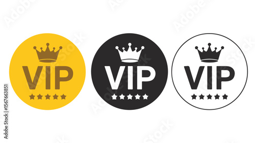 V I P membership icons with crowns and stars vector