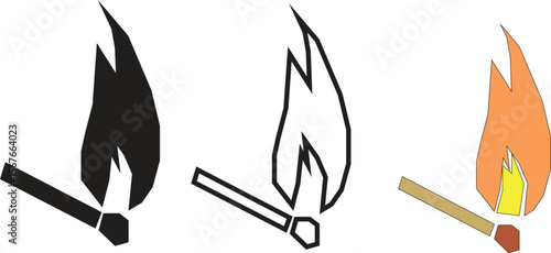 burning match icon on transparent background, Vector Illustration (editable stroke)