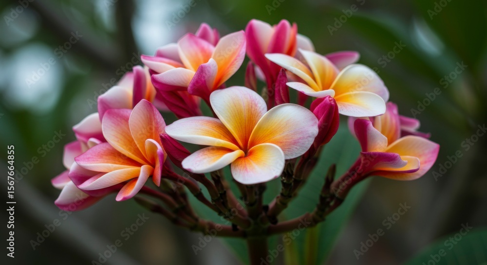 Fototapeta premium Vibrant cluster of plumeria flowers