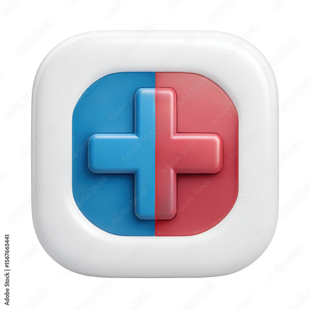 Fototapeta premium A visually striking medical app icon featuring a dual-colored plus sign, symbolizing health and care innovation, Isolated on transparent Background