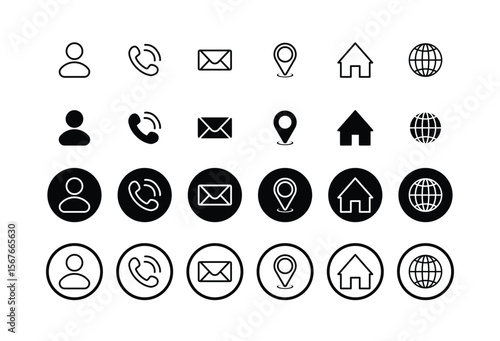 business card icons set vector. Contact information icons for website. Name, Phone, Email, Location, Address, Web Transparent PNG..