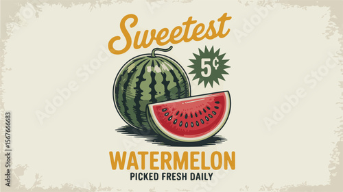 Vintage watermelon market sign with bold text fruit