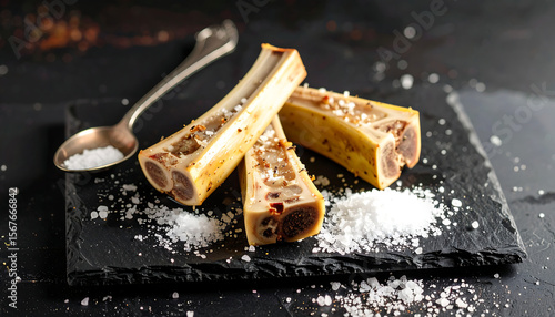 Cooked bone marrow on a slate plate