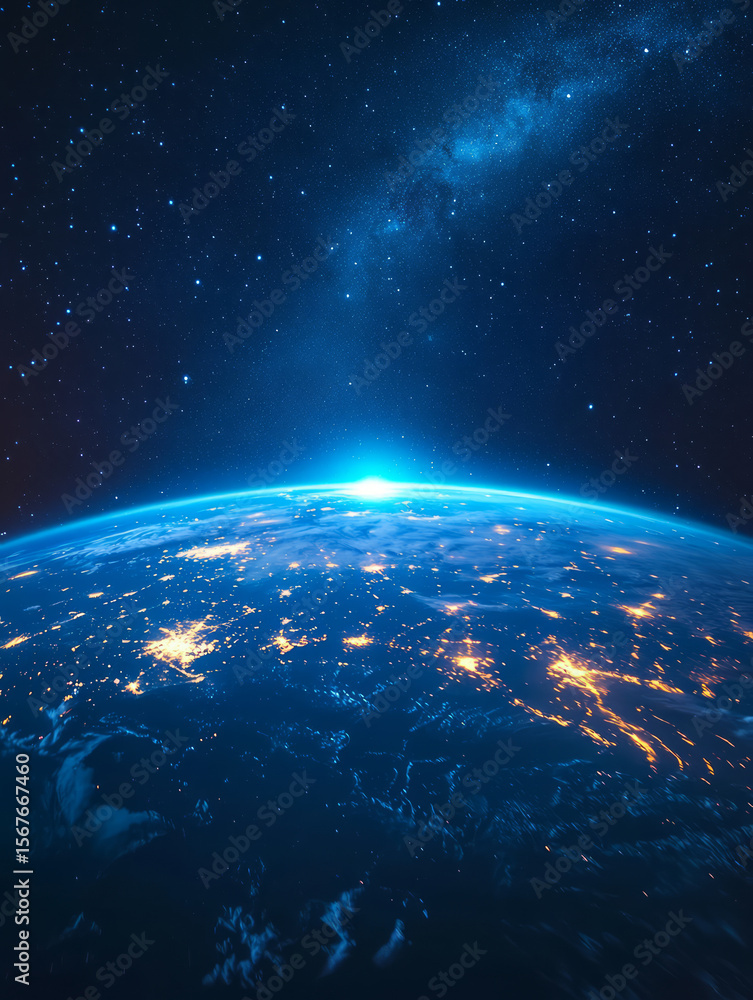 Obraz premium Blue Earth horizon background in space
