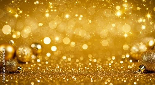 Gold holiday background with ornaments