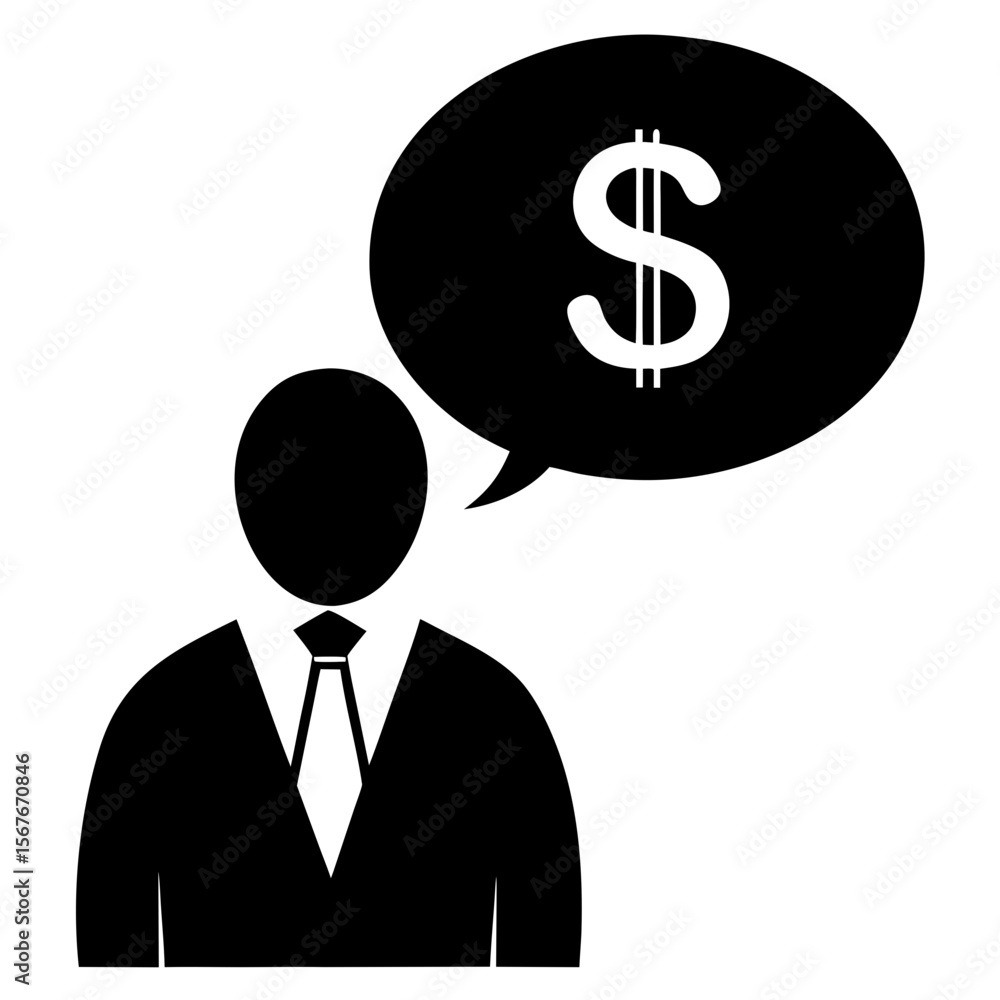Businessman thinking about money silhouette speech bubble Businessman thinking about money silhouette speech bubble
