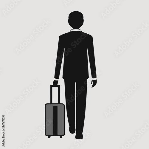 Businessman walking with luggage silhouette suitcase