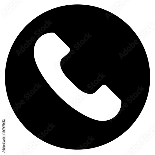 Black telephone icon on white circle communication