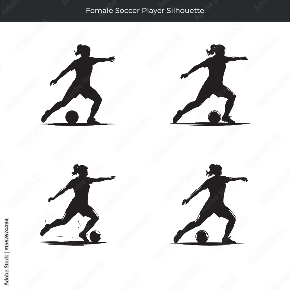 Obraz premium Dynamic female soccer player silhouette actions representing sport and athleticism in motion