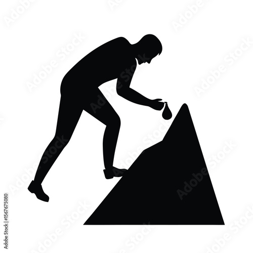 Silhouette of man wiping sweat on a mountain peak vector