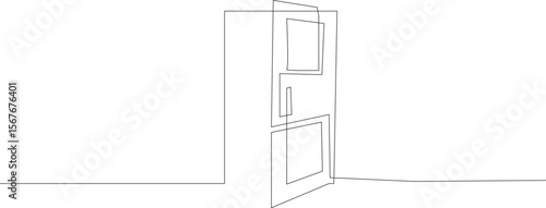 Open door one line illustration, welcome sign continuous line art drawing. Editable storke