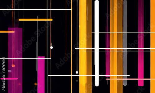 Abstract Lines in Vibrant Colors Over Black Background