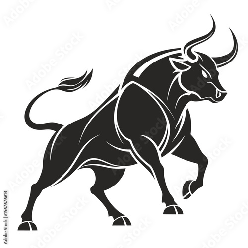 Black and White Stylized Bull Icon Monochrome Powerful Animal