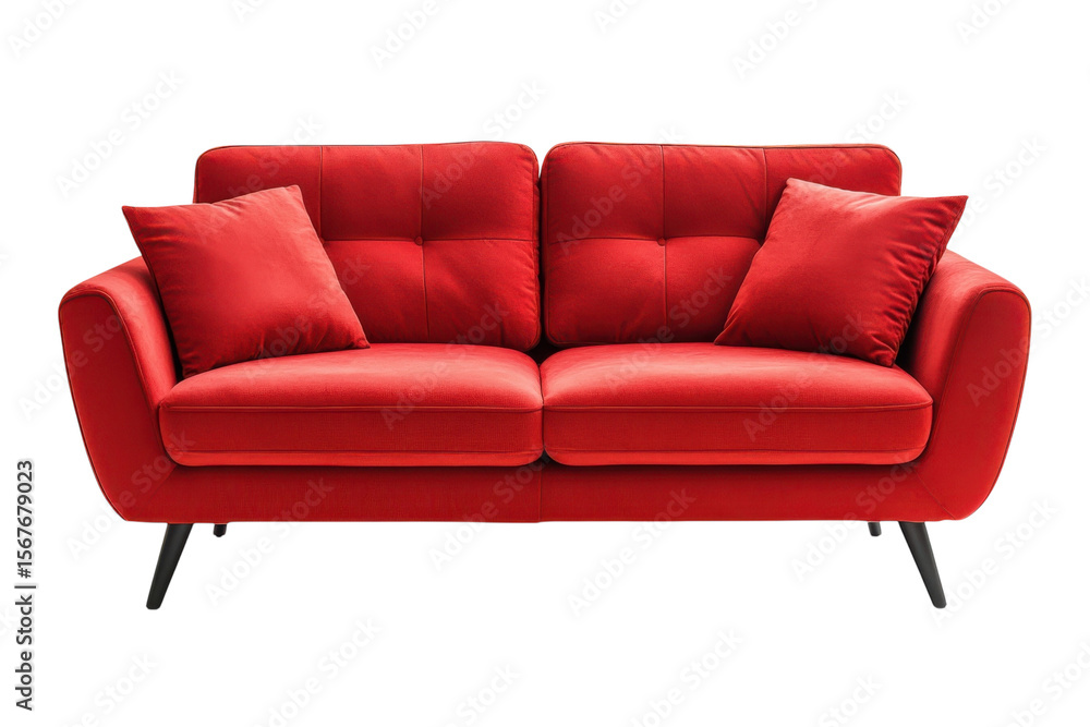 Red Velvet Sofa Two Seater Couch Living Room Seating Modern Furniture Design Interior Decor on transparent background Red Velvet Sofa Two Seater Couch Living Room Seating Modern Furniture Design Interior Decor on transparent background