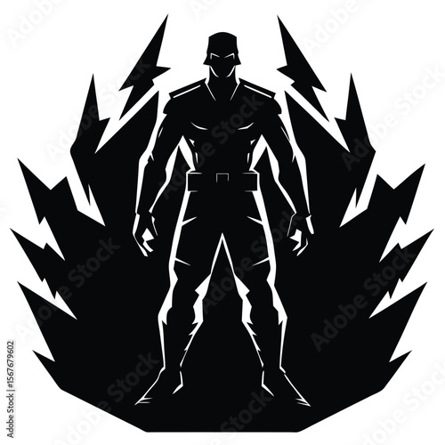 Stylized soldier with lightning silhouette black