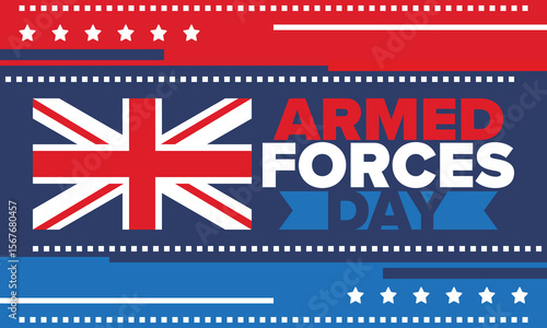 Armed Forces Day in United Kingdom. Great Britain flag. Veterans' and Memorial Day. Holiday to honoring the armed forces. British flag. Army Day. Creative art poster. Vector illustration