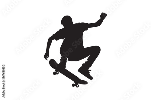 A skateboarder performing a trick, Silhouette Vector icon, isolated on a white background