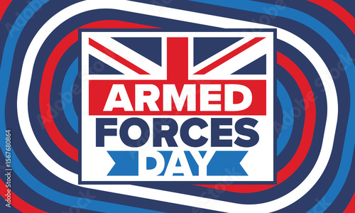 Armed Forces Day in United Kingdom. Great Britain flag. Veterans' and Memorial Day. Holiday to honoring the armed forces. British flag. Army Day. Creative art poster. Vector illustration