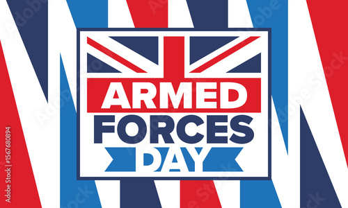 Armed Forces Day in United Kingdom. Great Britain flag. Veterans' and Memorial Day. Holiday to honoring the armed forces. British flag. Army Day. Creative art poster. Vector illustration