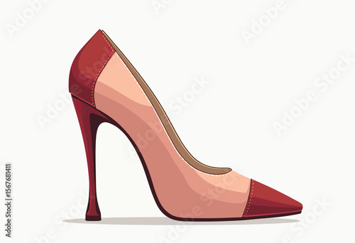 An elegant two-tone high-heeled pump in pink and red with a classic stiletto heel, a perfect illustration for women's fashion and formal footwear.
