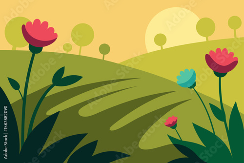 vector illustration of a tulip field