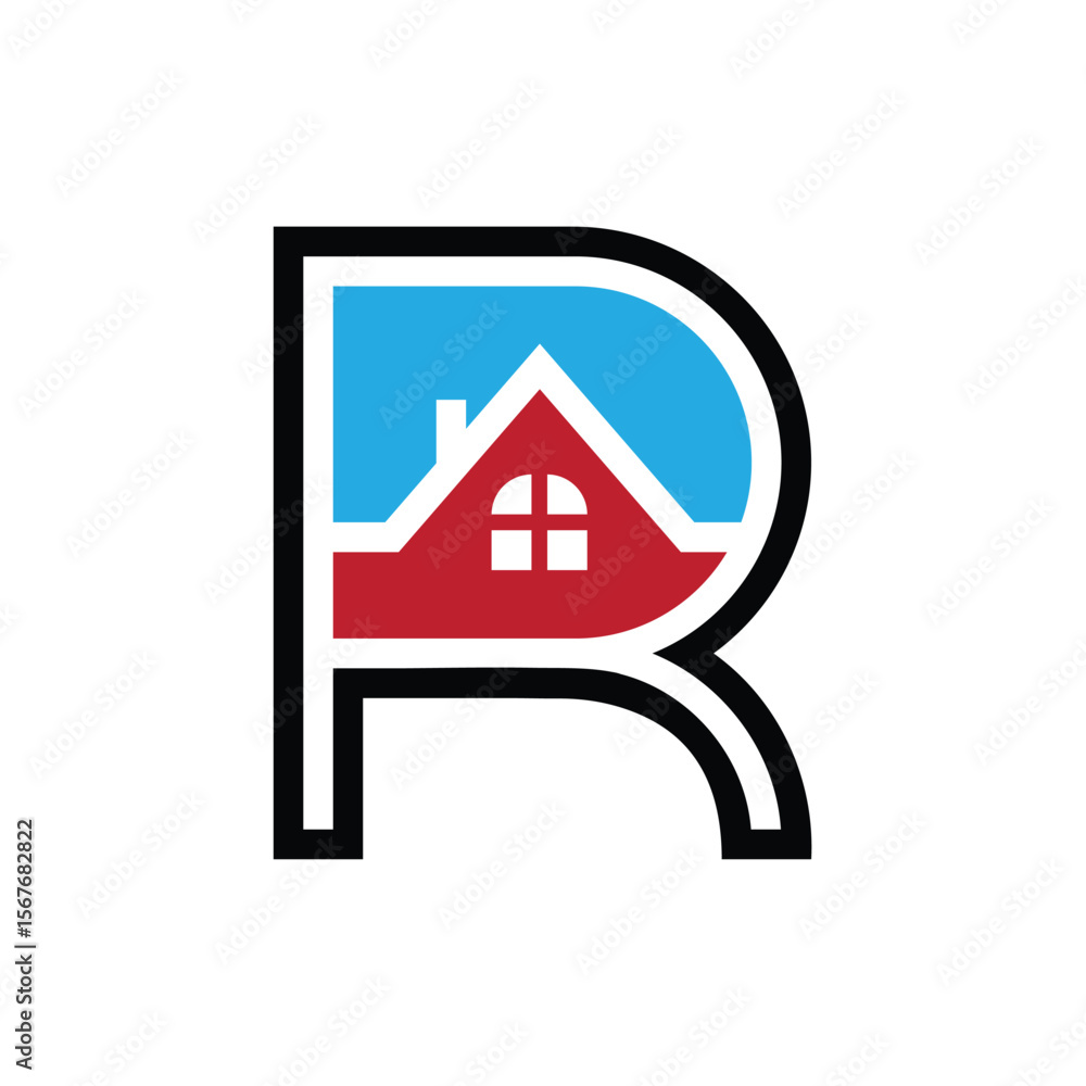 Real Estate Letter R Logo with House and Roof Icon Real Estate Letter R Logo with House and Roof Icon