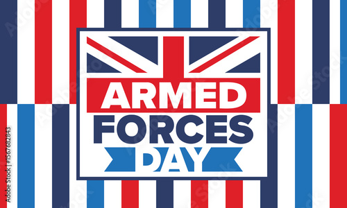Armed Forces Day in United Kingdom. Great Britain flag. Veterans' and Memorial Day. Holiday to honoring the armed forces. British flag. Army Day. Creative art poster. Vector illustration