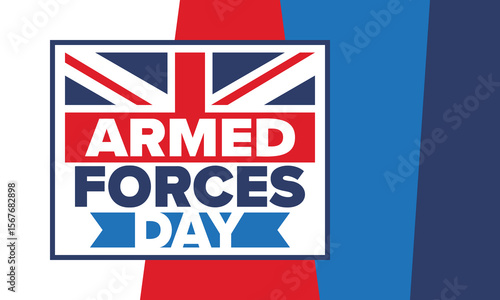 Armed Forces Day in United Kingdom. Great Britain flag. Veterans' and Memorial Day. Holiday to honoring the armed forces. British flag. Army Day. Creative art poster. Vector illustration