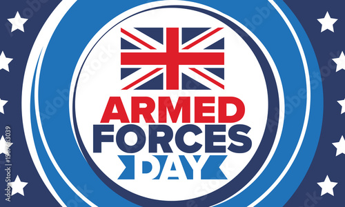 Armed Forces Day in United Kingdom. Great Britain flag. Veterans' and Memorial Day. Holiday to honoring the armed forces. British flag. Army Day. Creative art poster. Vector illustration