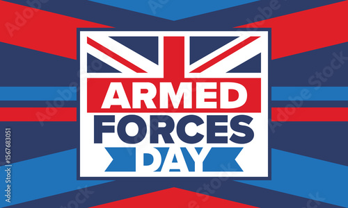 Armed Forces Day in United Kingdom. Great Britain flag. Veterans' and Memorial Day. Holiday to honoring the armed forces. British flag. Army Day. Creative art poster. Vector illustration
