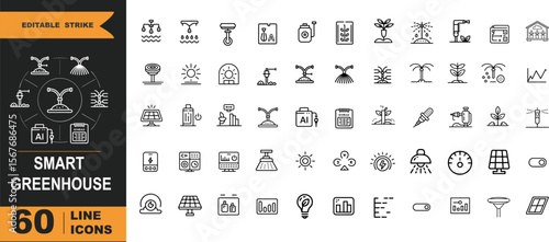Vector Icons Set – Smart Greenhouse, AI Temperature, Hydroponics, Plant Dashboard

