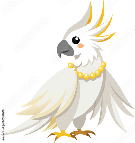 White Parrot with Pearl Necklace Vector