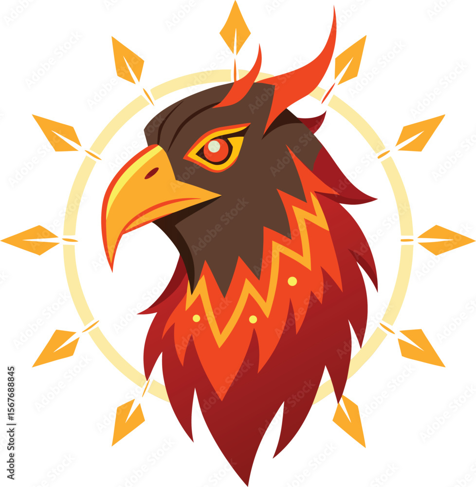 Obraz premium Fiery Phoenix Bird Head Vector