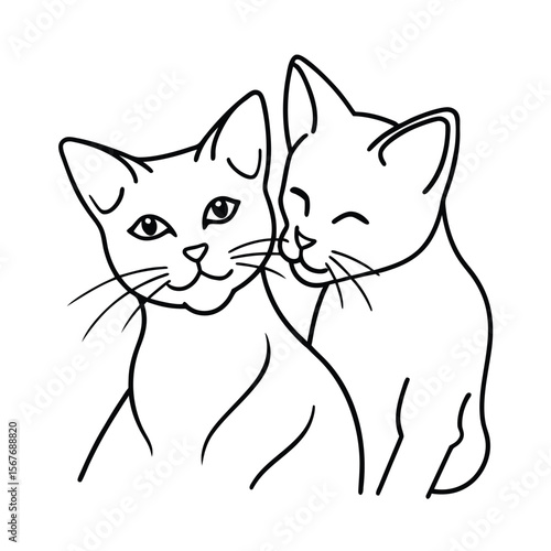 Cat licking partner cats face in sweet moment on white background Vector illustration