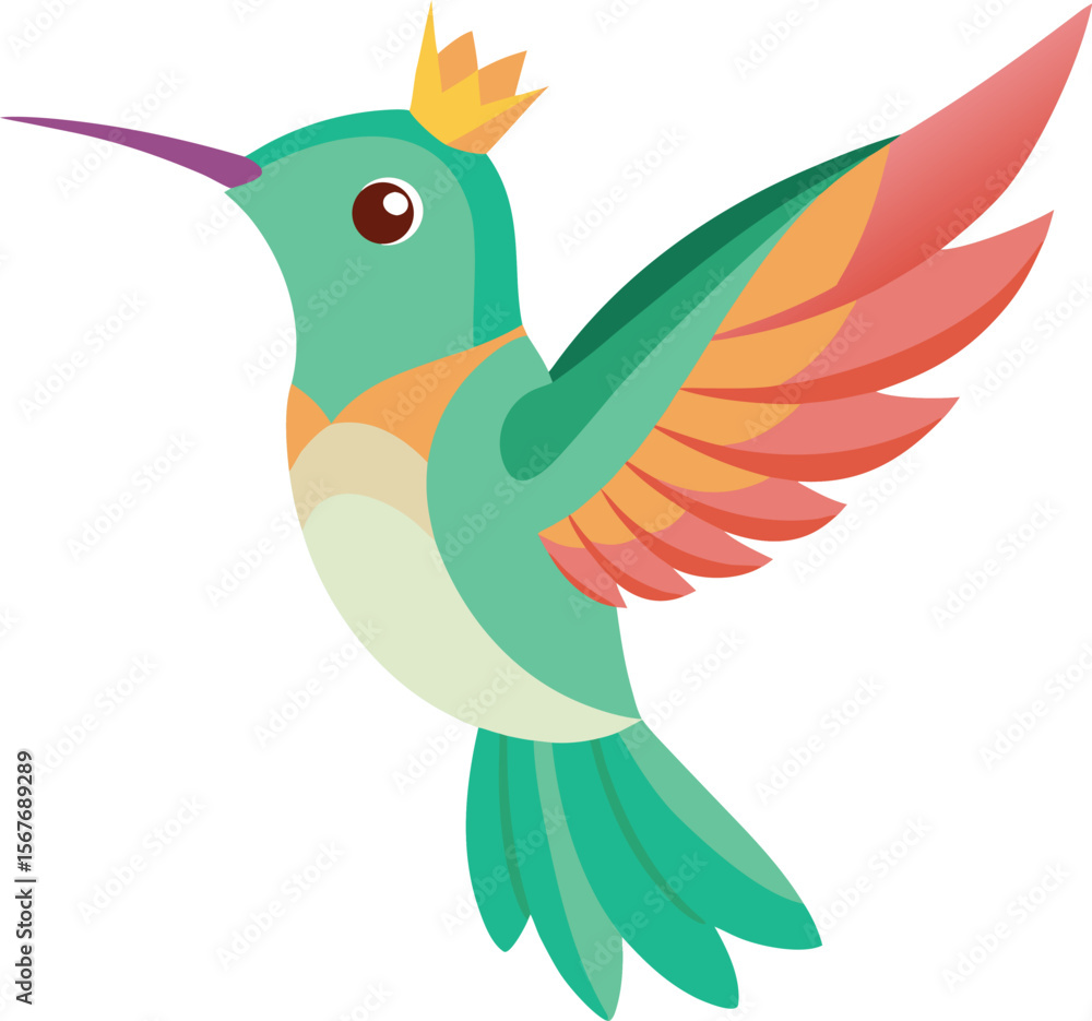 Obraz premium Colorful Hummingbird with Crown Vector