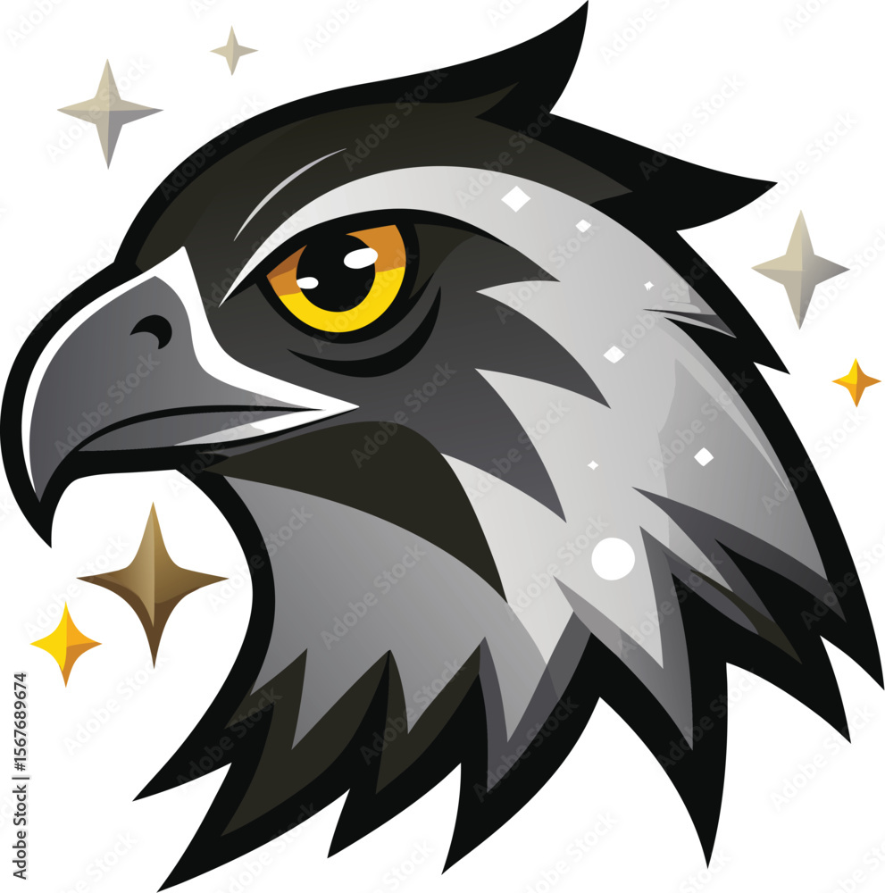 Fototapeta premium Shiny Silver Hawk Head Vector