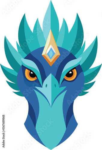 Blue and Green Fantasy Dragon Bird Vector