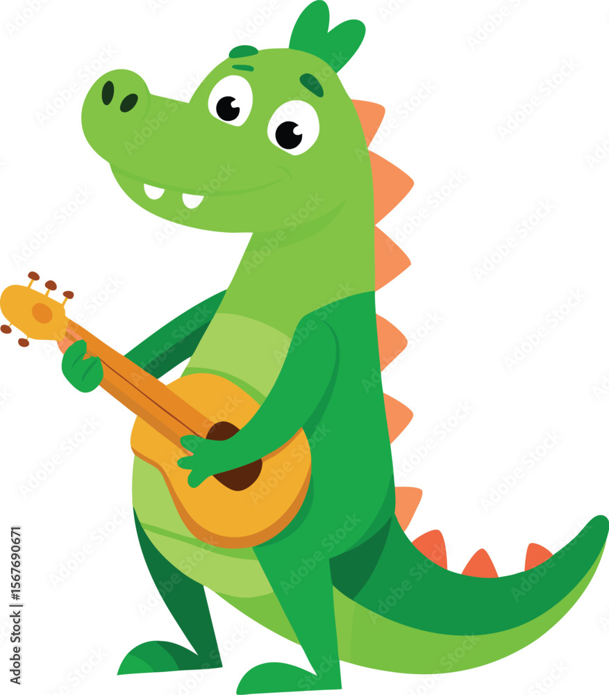 Naklejka premium Orange Green Crocodile with Guitar Vector