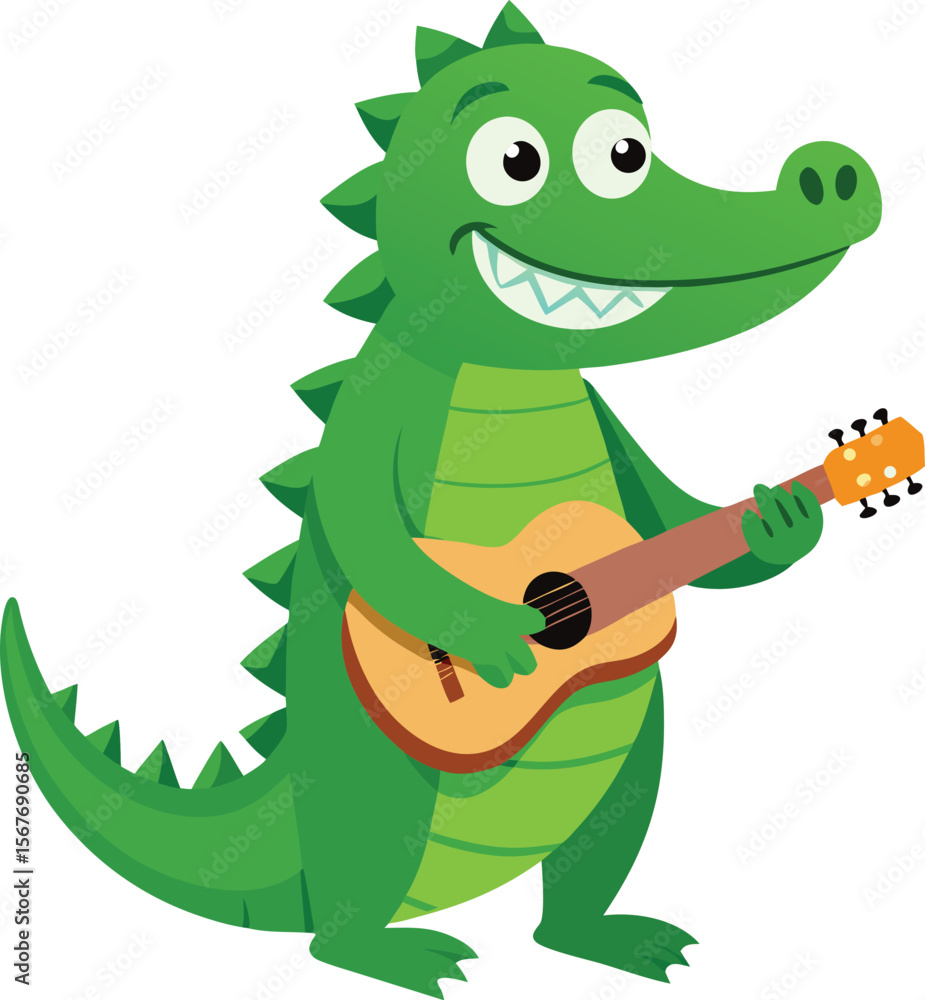 Fototapeta premium Green Crocodile Playing Guitar Vector